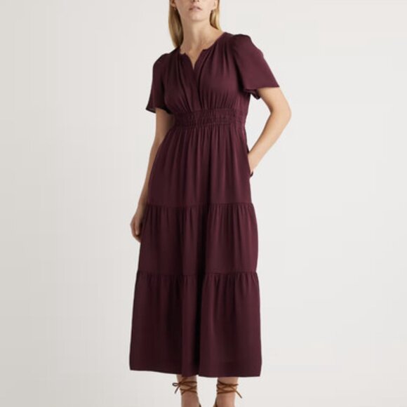 Quince Washable Stretch Silk Tiered Maxi Dress in Wine Tasting Red Women's sz L - Picture 6 of 6